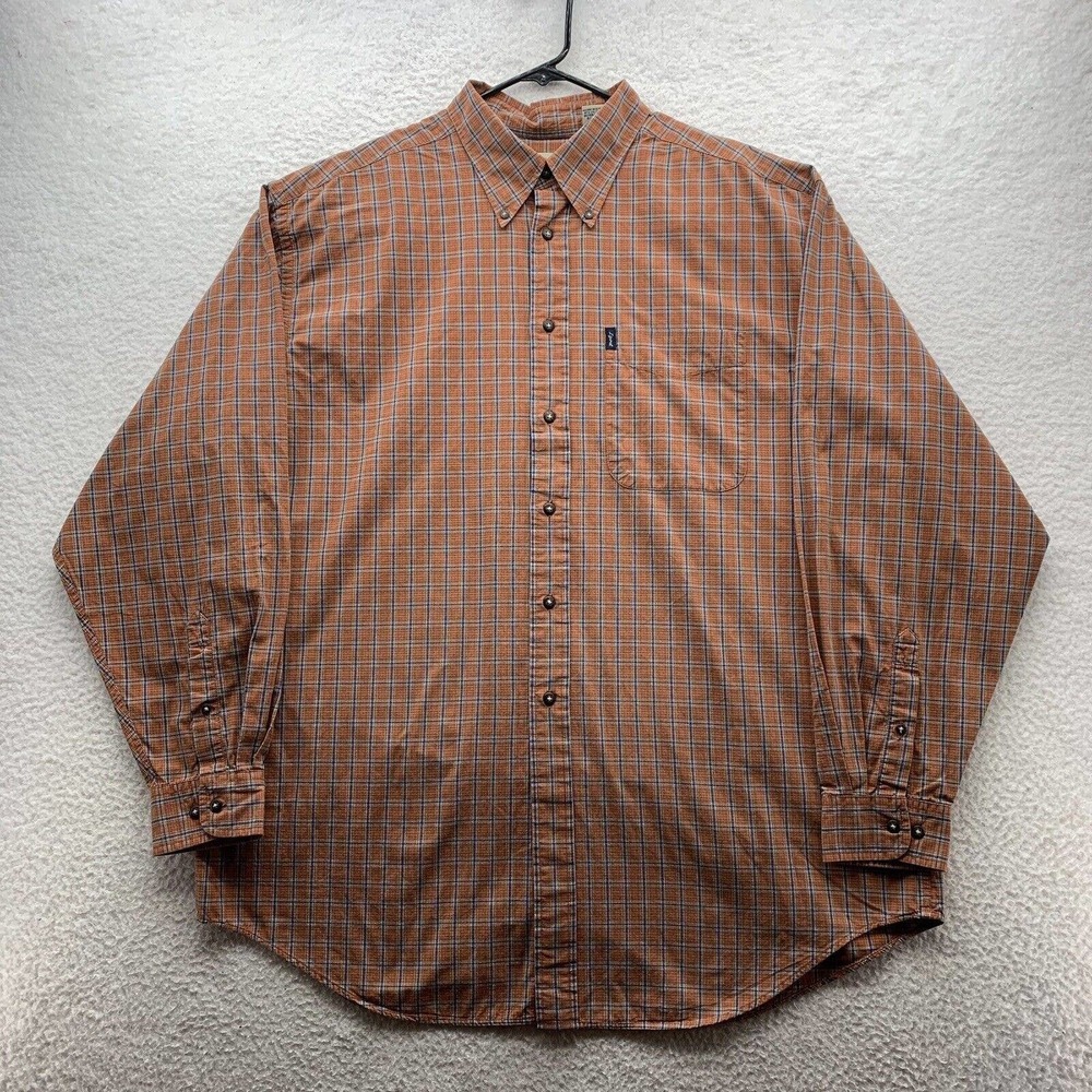 Izod Button Up Shirt Mens XL X-Large Check Plaid Casual Office School Dad Orange